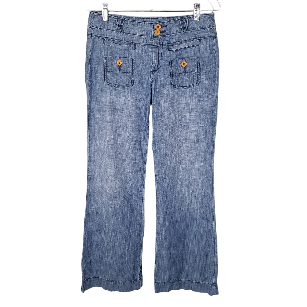 Pilcro Y2K style blue denim color lightweight cotton wide leg flare pants sz 27